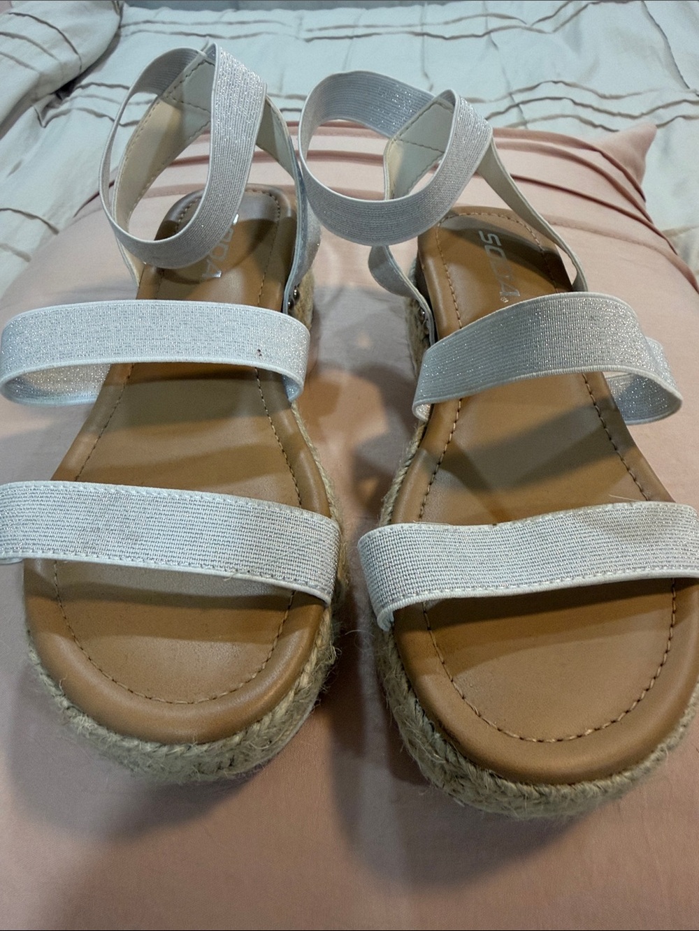 Girls Silver Strappy Espadrille-Style Sandals